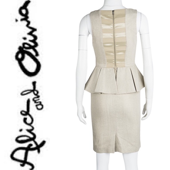 ALICE + OLIVIA light beige linen peplum dress. - Picture 3 of 6